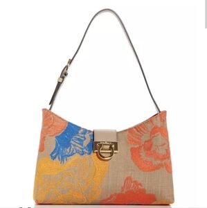 Salvatore Ferragamo Trifolio Embroidered Woven Shoulder Bag